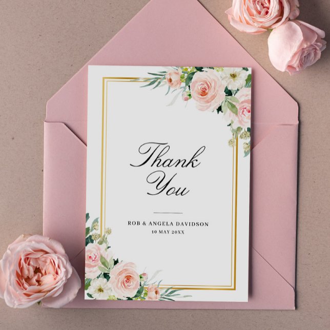 elegant frame blush floral wedding thank you card (Creator Uploaded)