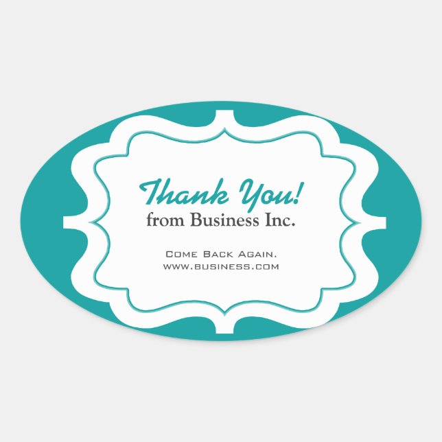 Elegant Frame Business Thank You Blue Oval Sticker (Front)