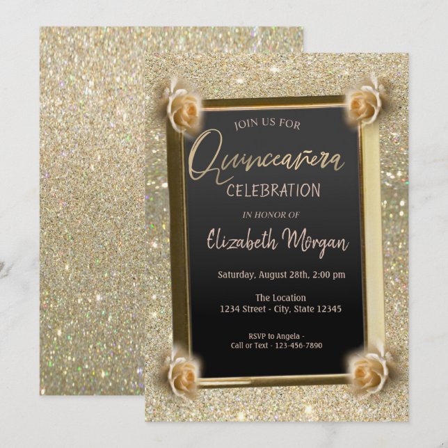 Elegant Frame Chic Flowers, Roses Quinceañera  Invitation (Front/Back)