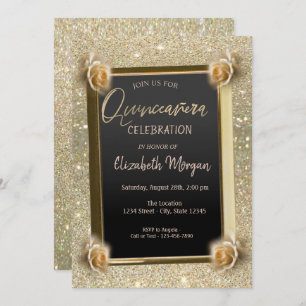 Elegant Frame Chic Flowers, Roses Quinceañera  Invitation