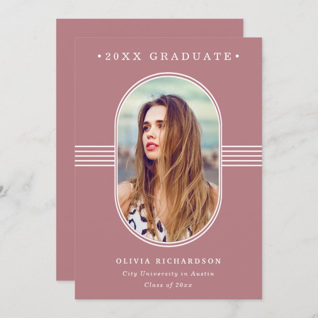 Elegant Frame | Dusty Rose Photo Graduation Announcement (Front/Back)