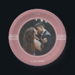 Elegant Frame | Dusty Rose Photo Wedding Paper Plate<br><div class="desc">These elegant wedding paper plates feature a round white frame surrounding your personal photo,  with matching geometric lines and modern text on a dusty rose background. A minimalist and stylish design.</div>