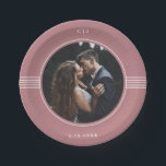 Elegant Frame | Dusty Rose Photo Wedding Paper Plate<br><div class="desc">These elegant wedding paper plates feature a round white frame surrounding your personal photo,  with matching geometric lines and modern text on a dusty rose background. A minimalist and stylish design.</div>
