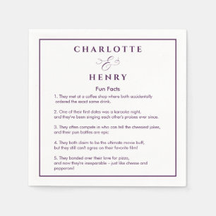Elegant Frame Fun Facts Purple & White Wedding Napkin