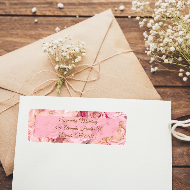 Elegant Frame Gold Pink Rose Floral Quinceañera (Creator Uploaded)