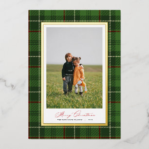 Elegant Frame Green Plaid Christmas Foil Card