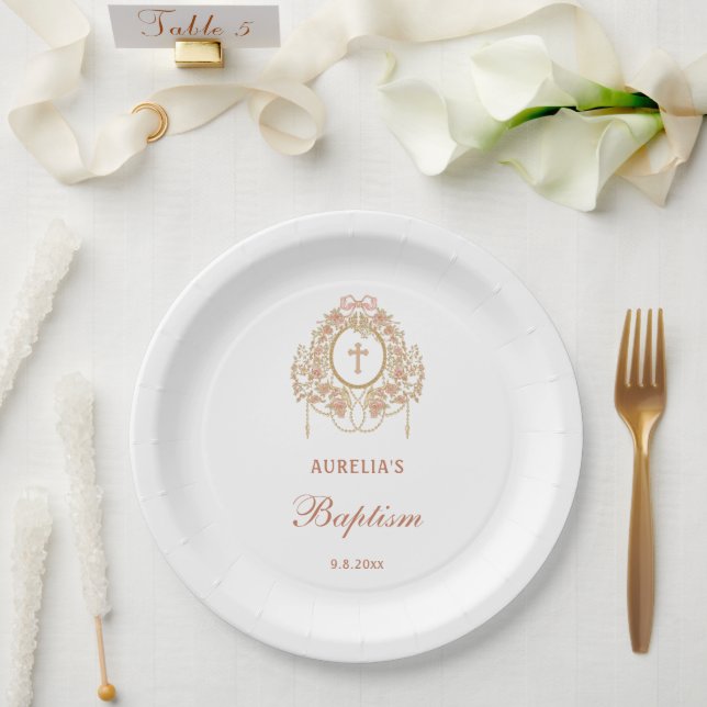 Elegant Frame Holy Cross Baptism Paper Plate (Wedding)