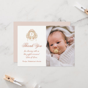 Elegant Frame Holy Cross Baptism Photo Thank You Card