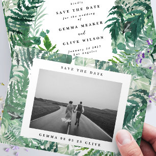 Elegant Frame Leafy Watercolor Photo Wedding Save The Date