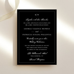 Elegant Frame Monogram Classic Black White Wedding Invitation