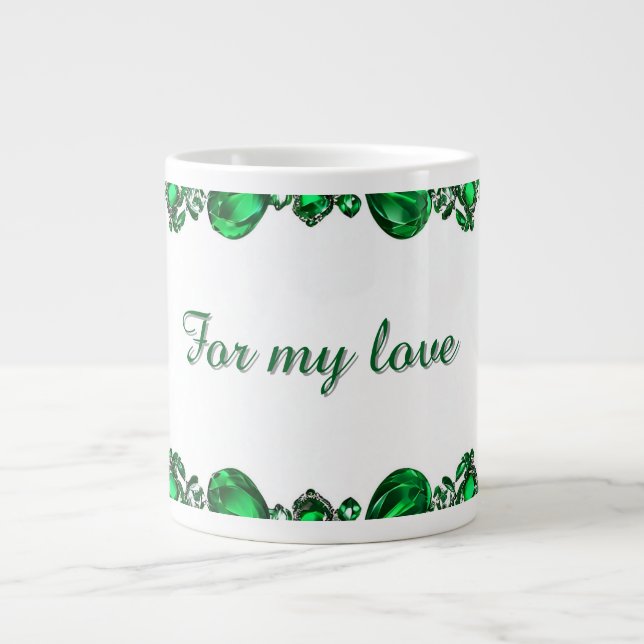 Elegant Frame of Polished Green Gemstones Large Coffee Mug (Front)