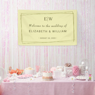 Elegant Frame on Celestial Yellow Monogram Wedding Banner