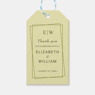 Elegant Frame on Celestial Yellow Monogram Wedding Gift Tags