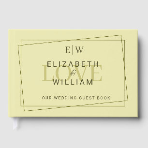 Elegant Frame on Celestial Yellow Monogram Wedding Guest Book