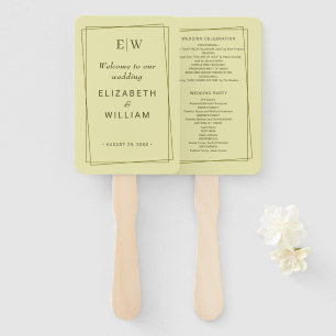 Elegant Frame on Celestial Yellow Monogram Wedding Hand Fan