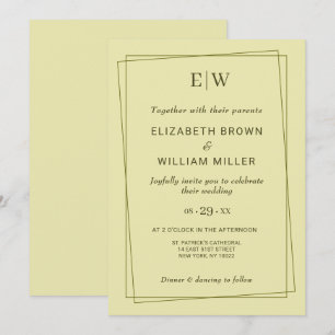 Elegant Frame on Celestial Yellow Monogram Wedding Invitation