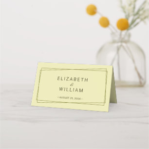 Elegant Frame on Celestial Yellow Monogram Wedding Place Card