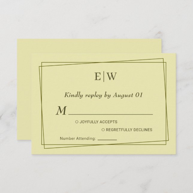 Elegant Frame on Celestial Yellow Monogram Wedding RSVP Card (Front/Back)