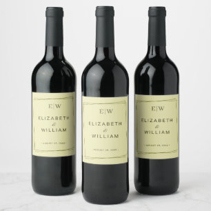 Elegant Frame on Celestial Yellow Monogram Wedding Wine Label