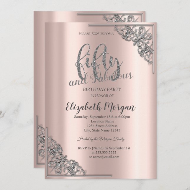 Elegant Frame Rose Gold 50th Birthday Party   Invitation (Front/Back)