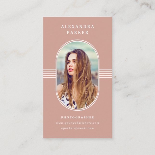 Elegant Frame | Terracotta and White Photo Business Card (Front)