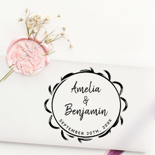 Elegant Frame Typography Bride Groom Names Wedding Rubber Stamp
