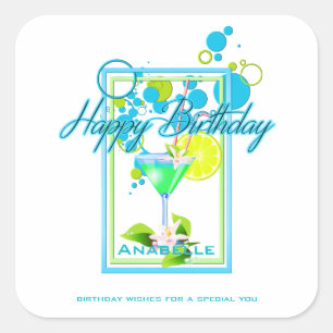 Elegant Frame Vivid Colours Birthday Cocktail Square Sticker