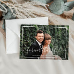 elegant frame wedding photo thank you card<br><div class="desc">A lovely wedding photo card with a wonderful image of the newly weds and an elegant frame. The bride and groom's image and back color and text can be personalized. Add a personal thank you message and you can upload your own wedding photo.</div>