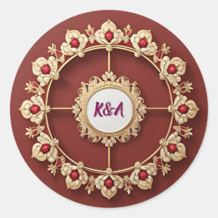Elegant Frame With Ornate Floral Decoration Classic Round Sticker