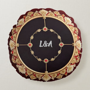 Elegant Frame With Ornate Floral Decoration Round Cushion