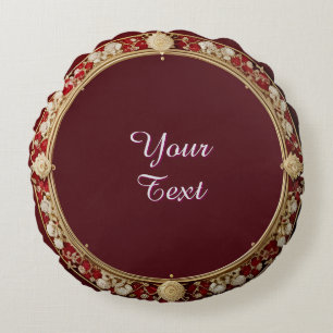 Elegant Frame With Ornate Floral Decoration Round Cushion