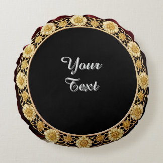 Elegant Frame With Ornate Floral Decoration Round Cushion