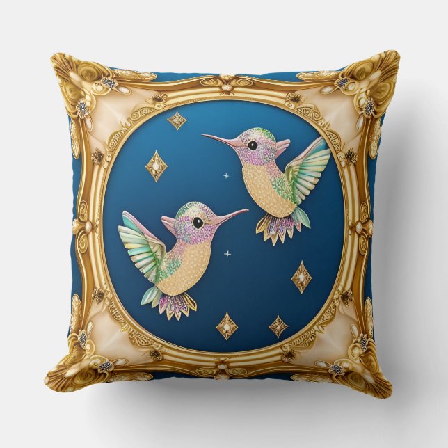 Elegant Framed Birds Artwork Cushion (Front)