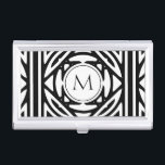 Elegant Framed Monogram Business Card Holder<br><div class="desc">Geometric pattern,  Black Monogram. Elegant design.</div>