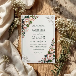 Elegant Framed Peonies Elegant QR Code Wedding Invitation