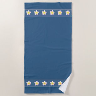 Elegant Frangipani Plumeria Flowers on Award Blue Beach Towel