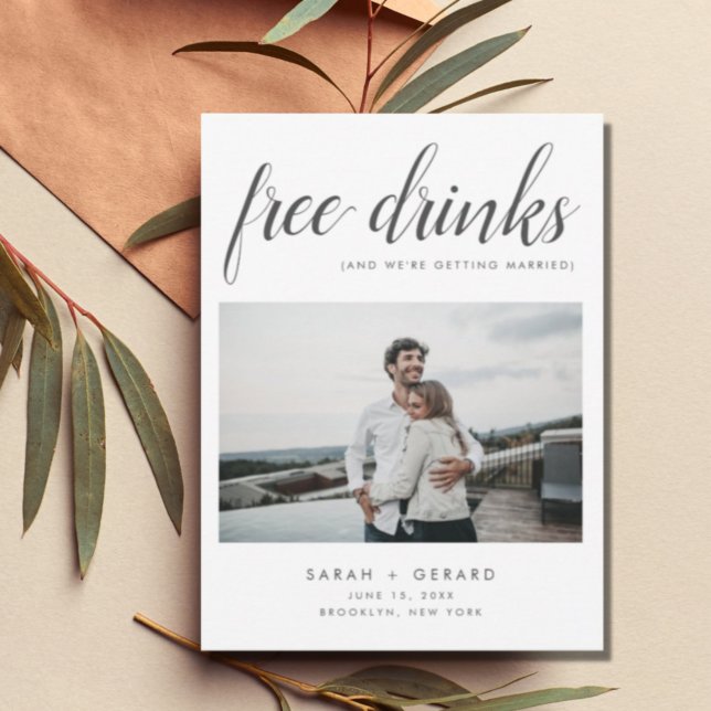 Elegant Free Drinks Wedding Photo Save the Date Announcement Postcard (Creator Uploaded)