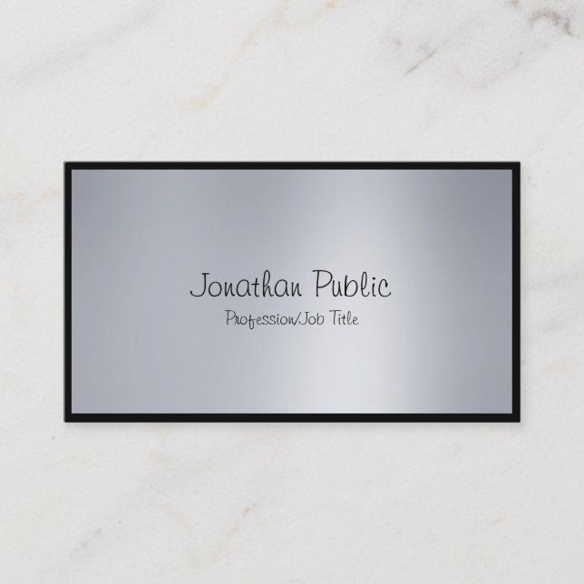 Elegant Freehand Script Modern Silver Chic Plain Business Card (Front)
