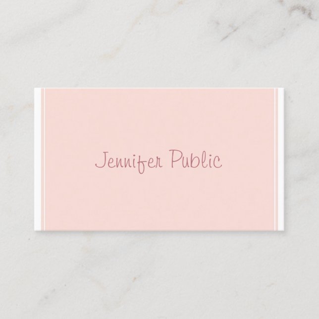 Elegant Freehand Script Sleek Design Pink Plain Business Card (Front)