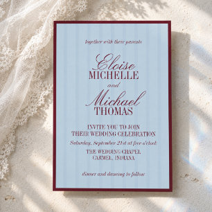Elegant French Blue and Burgundy Stripe Pattern Invitation