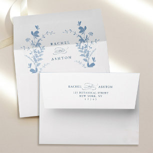 Elegant French Blue Botanical Wedding Envelope