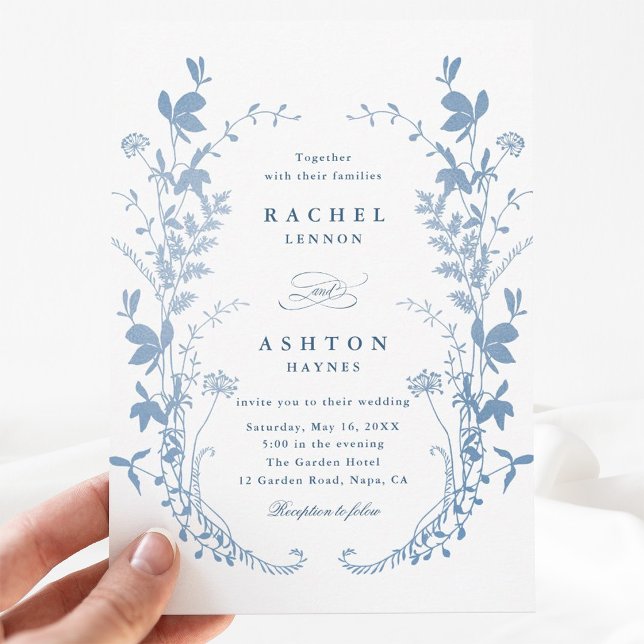  Elegant French Blue Botanical Wedding Invitation (Creator Uploaded)