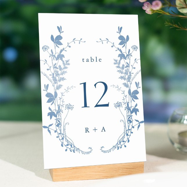  Elegant French Blue Botanical Wedding Table Number (Creator Uploaded)