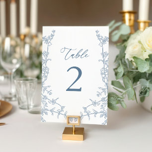 Elegant French Blue Floral Bridal Shower Flat Table Number