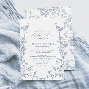 Elegant French Blue Floral Frame Bridal Shower Invitation