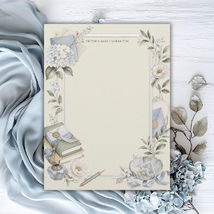 Elegant French Blue Floral Personalised  Custom Letterhead