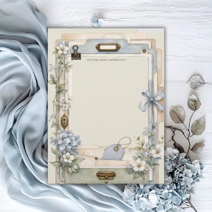 Elegant French Blue Floral Personalised  Custom Letterhead