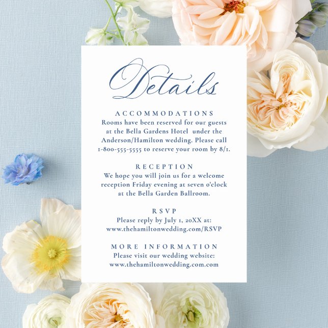 Elegant French Blue Floral Wedding Details Enclosure Card (Creator Uploaded)