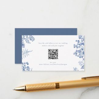 Elegant French Blue Floral Wedding QR Code  Enclosure Card