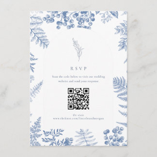 Elegant French Blue Floral Wedding QR Code  Enclosure Card
